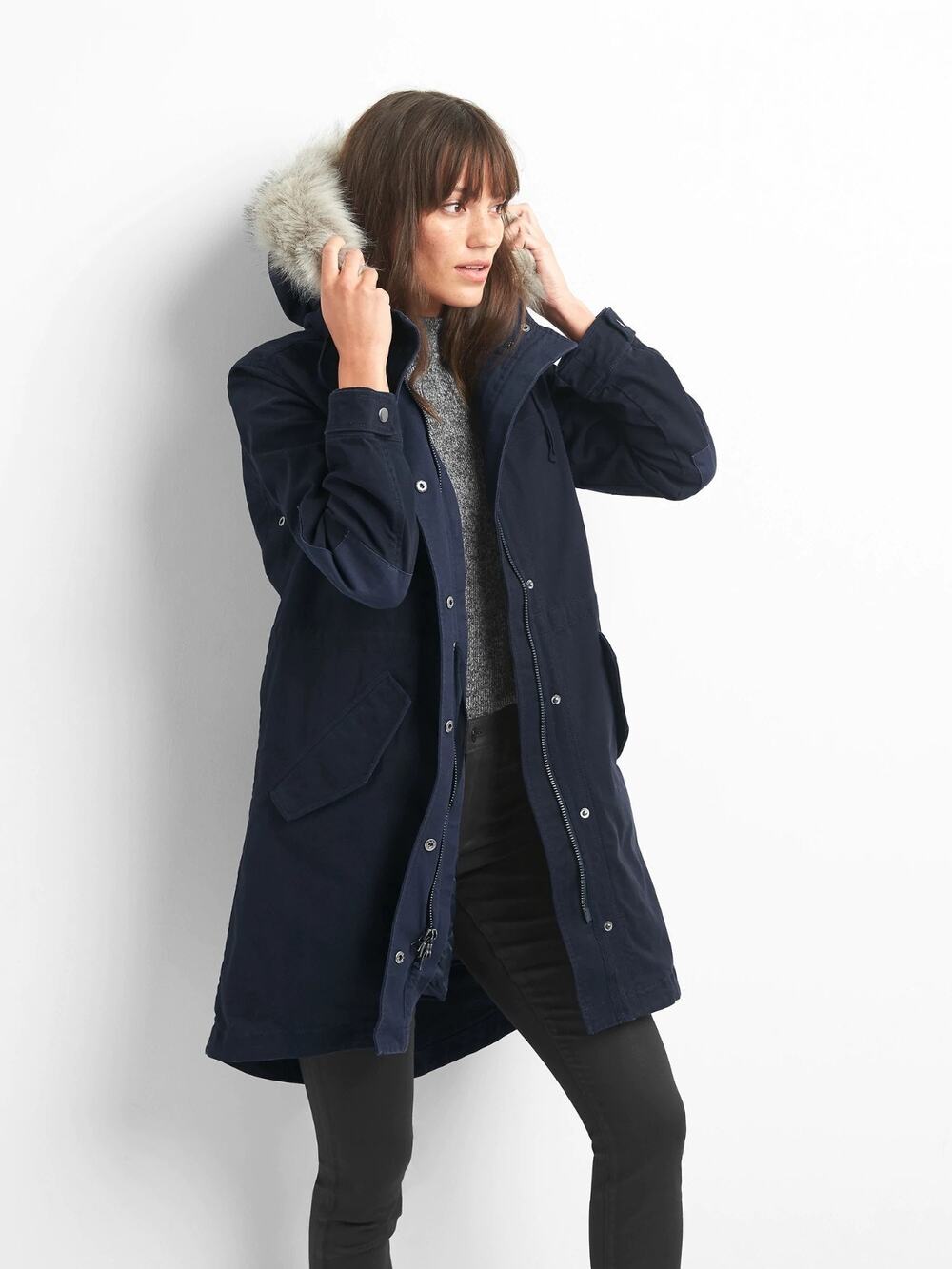 Gap Women's 2-in-1 quilted parka Jacket, dark night SIZE XS #842822 E916